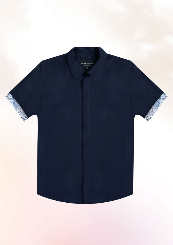 Dark Blue Contrast Cuff Shirt
