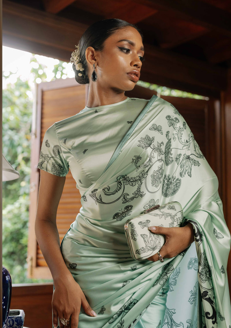 Sage Whimsical Butterfly Saree