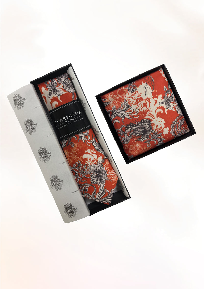 Hibiscus Jellyfish Orange Tie & Pocket Sqaure