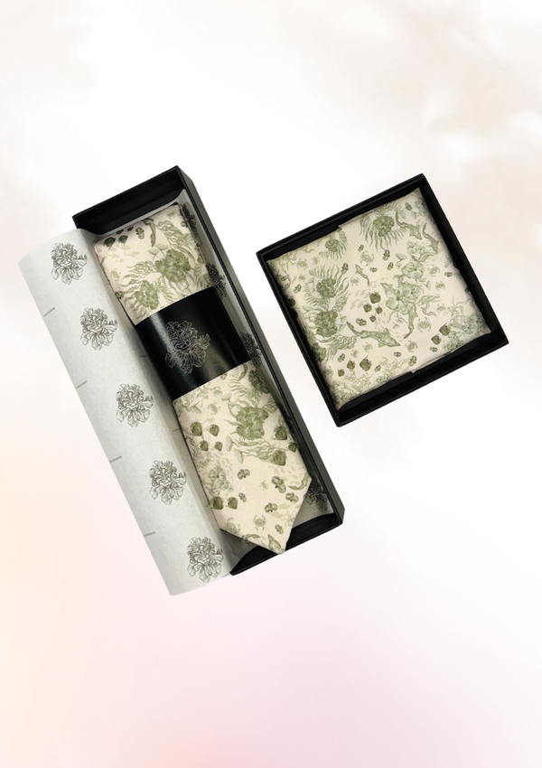 Green Sea Garden Tie & Pocket Square