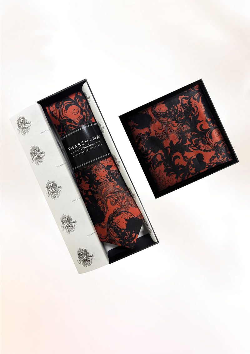 Burnt Orange Waveform Tie & Pocket Sqaure