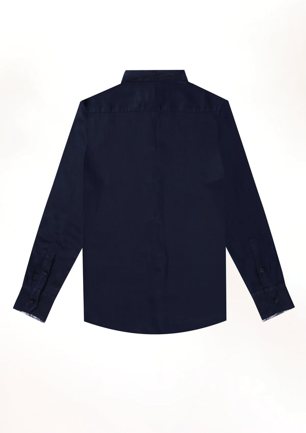 Midnight Blue Long Sleeve Contrast Cuff Shirt