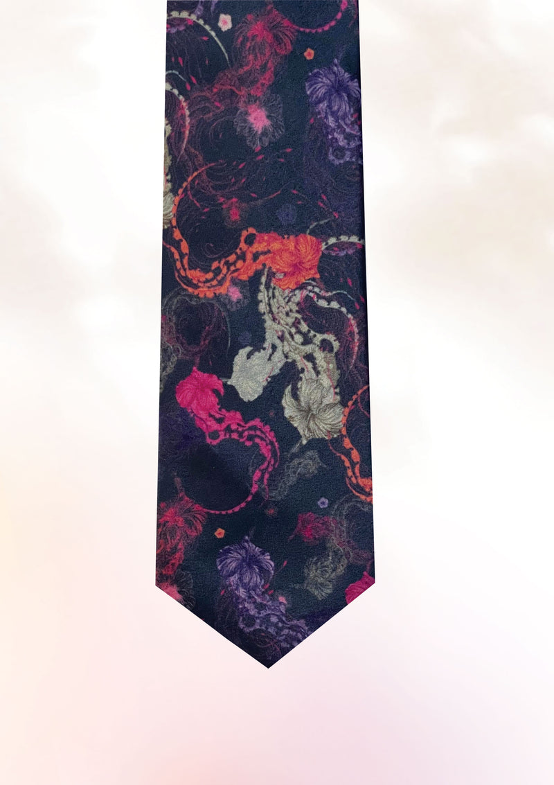 Vibrant Hibiscus Jellyfish Tie & Pocket Square