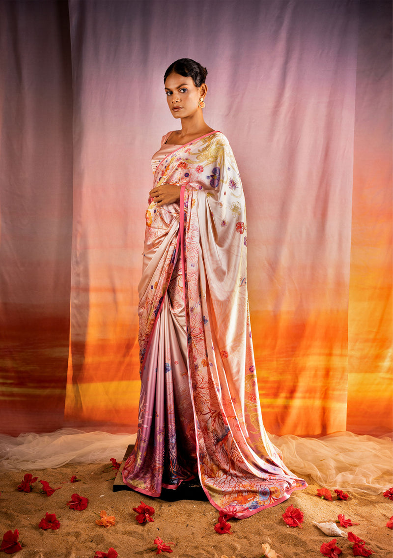 Sunset Coral  dream Saree