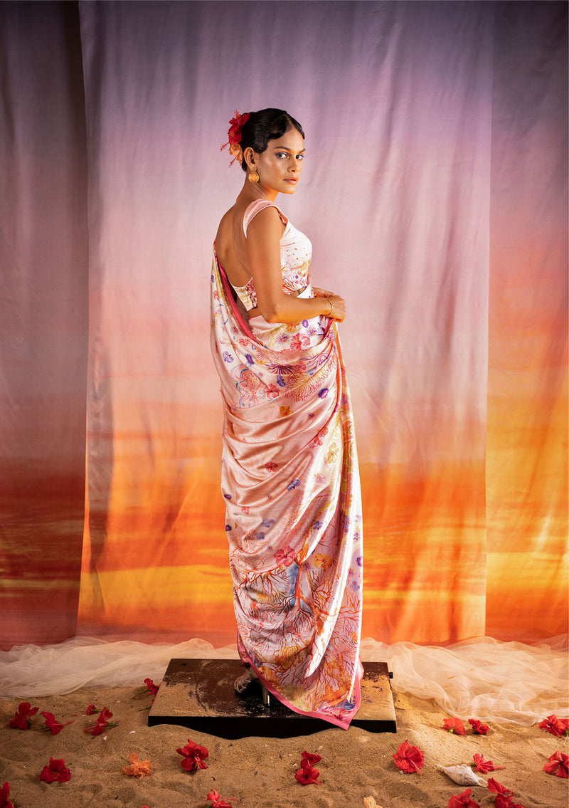 Sunset Coral  dream Saree