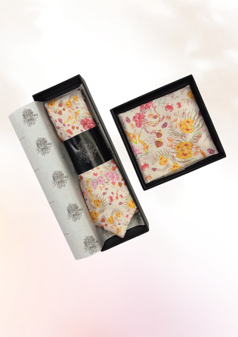 Sunset Sea Garden Tie & Pocket Square