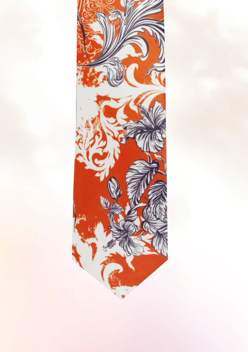 Hibiscus Jellyfish Orange Tie & Pocket Sqaure