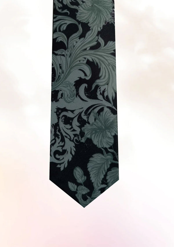 Black Hibiscus Ocean Tie & Pocket Square