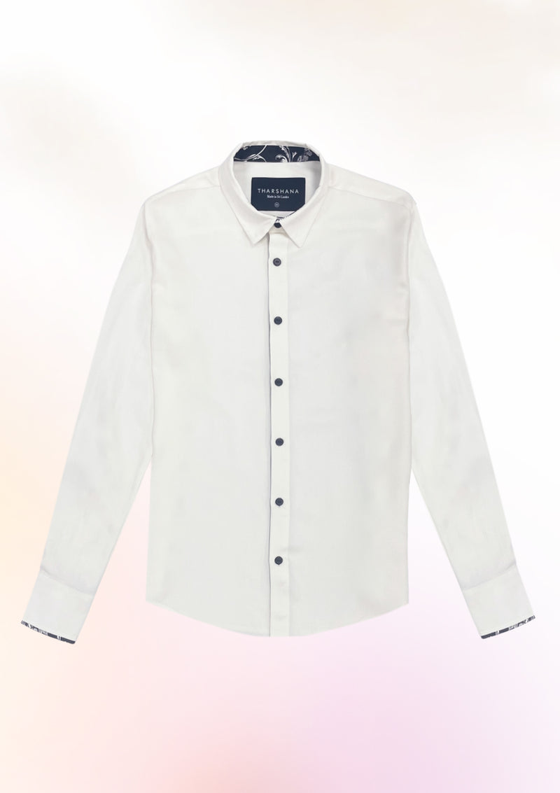 White Contrast Cuff Long Sleeve Shirt