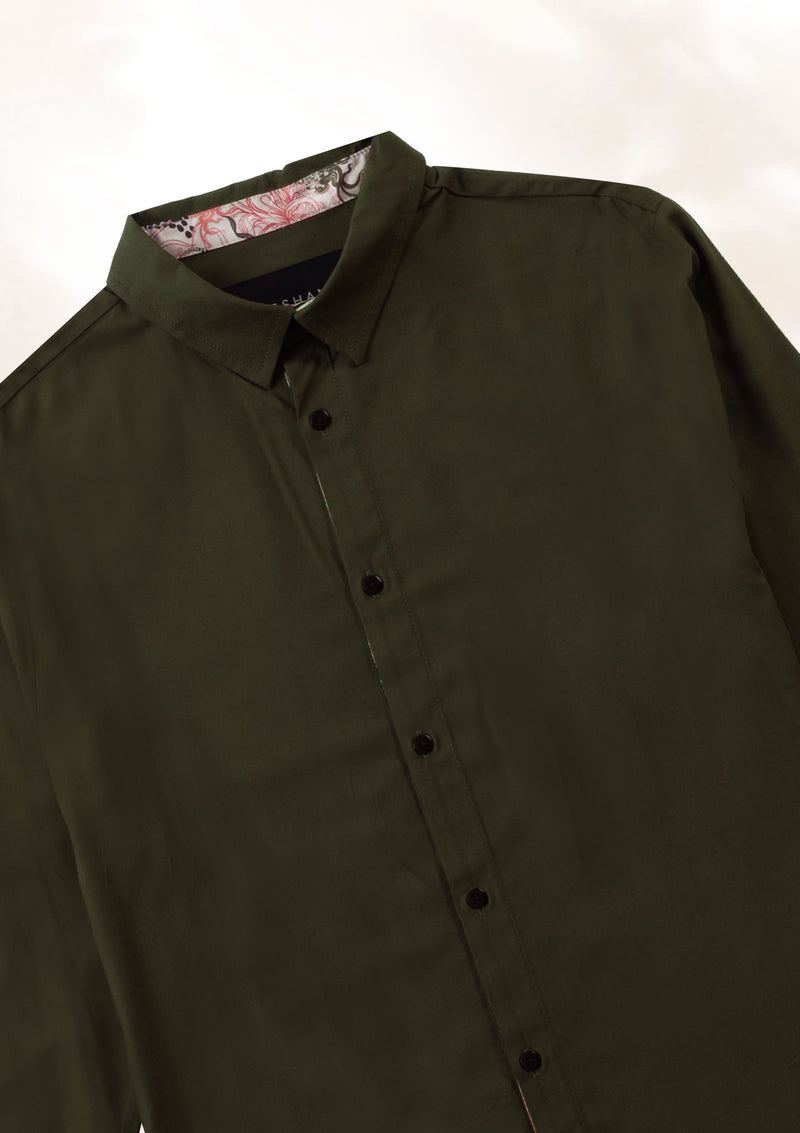 Forest Green Long Sleeve Contrast Cuff Shirt