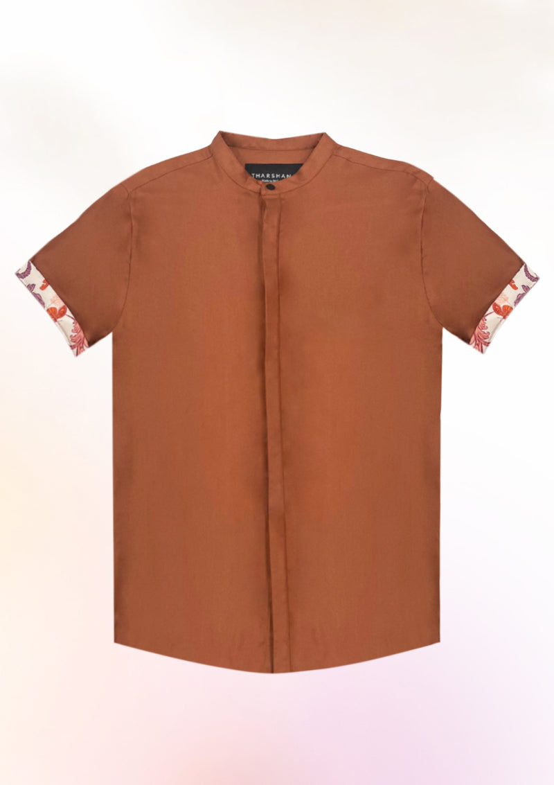 Burnt Orange Contrast cuff shirt