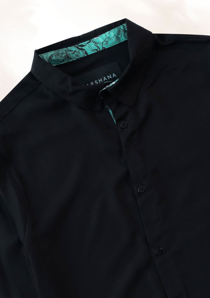 Black Long Sleeve Contrast Cuff Shirt