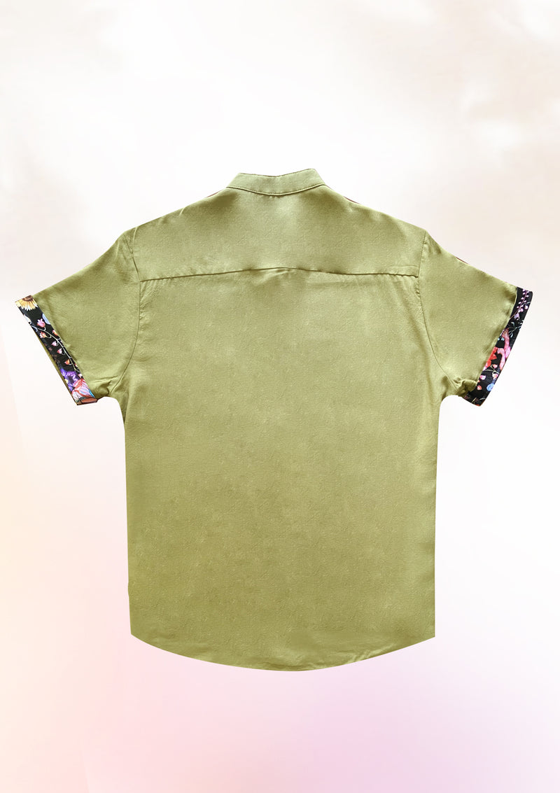 Contrast Cuff Sheen Green Shirt