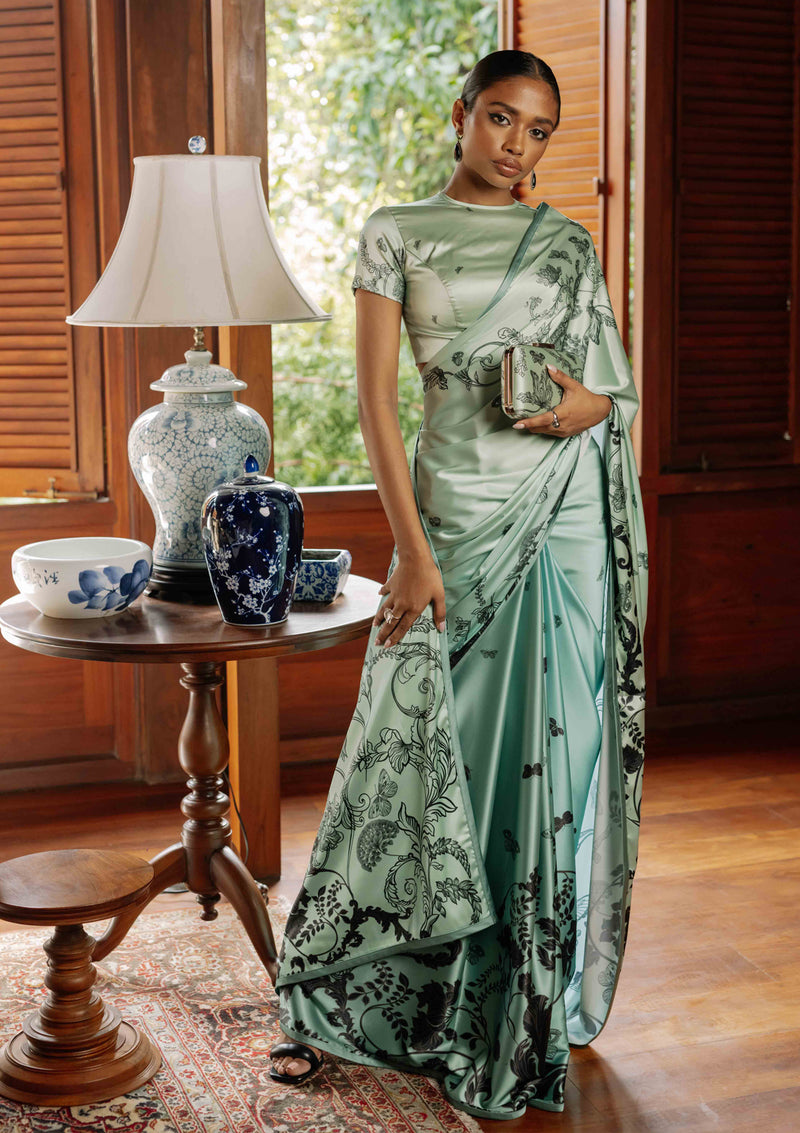 Sage Whimsical Butterfly Saree